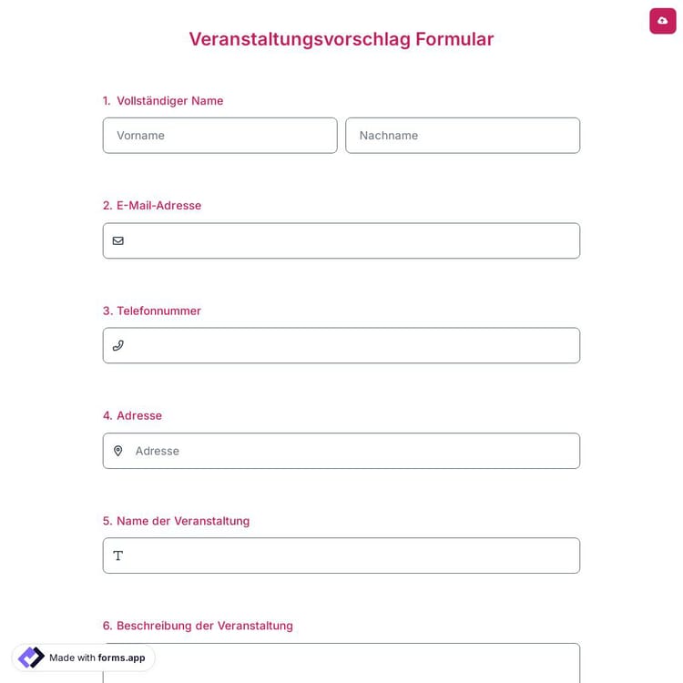 Veranstaltungsvorschlag Formular