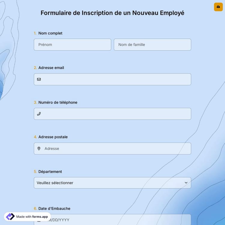 Formulaire de Inscription de un Nouveau Employé