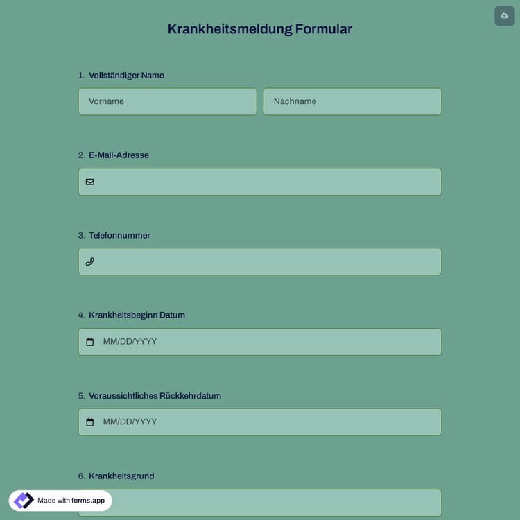 Krankheitsmeldung Formular