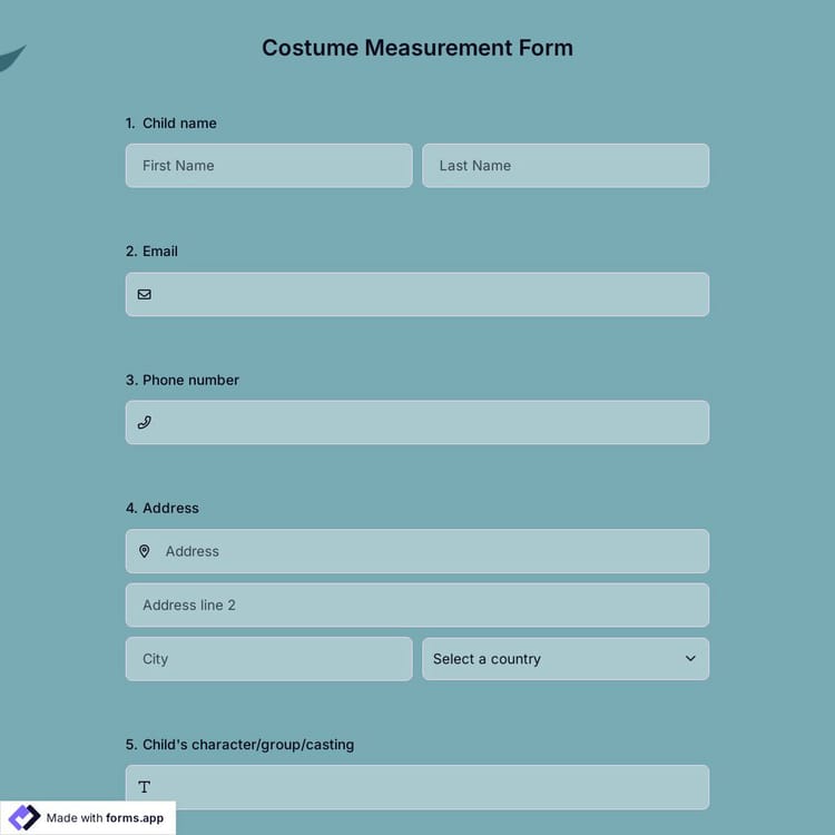Costume Measurement Form