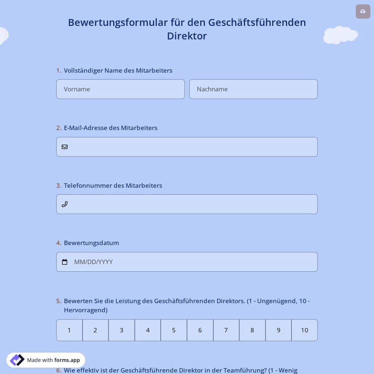 Bewertungsformular für den Geschäftsführenden Direktor