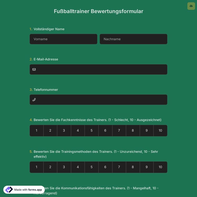 Fußballtrainer Bewertungsformular