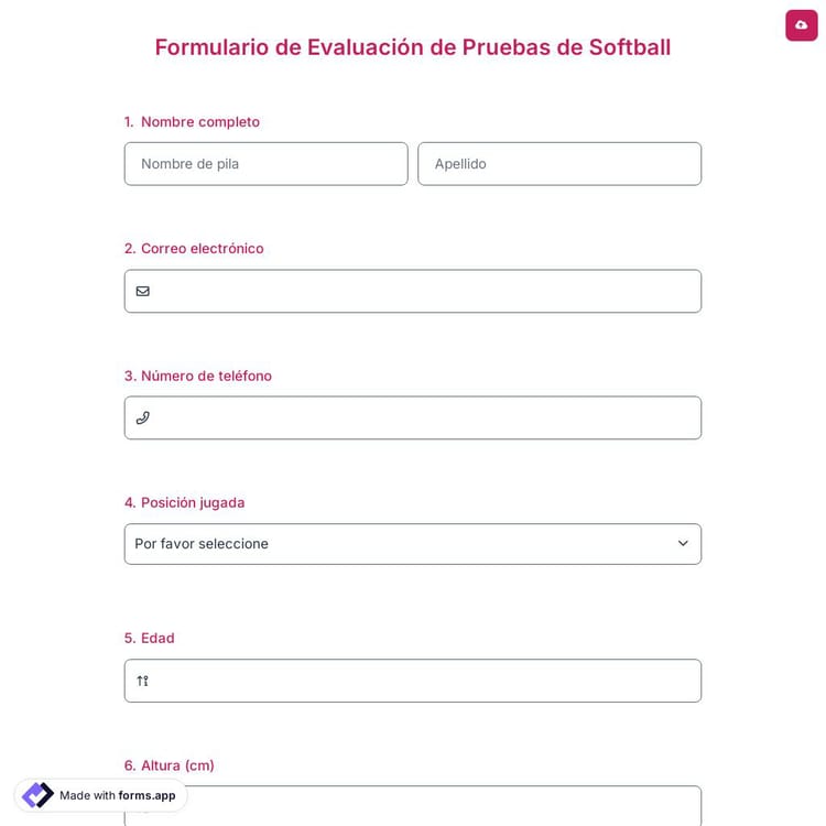 Formulario de Evaluación de Pruebas de Softball