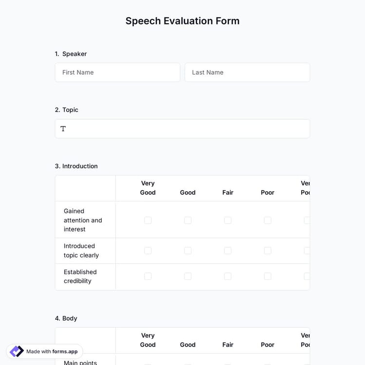 Speech Evaluation Form