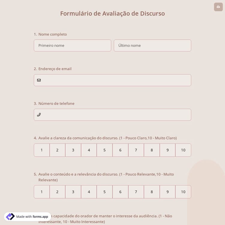 Formulário de Avaliação de Discurso