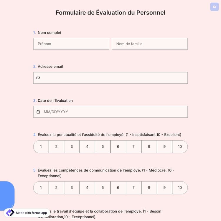 Formulaire de Évaluation du Personnel