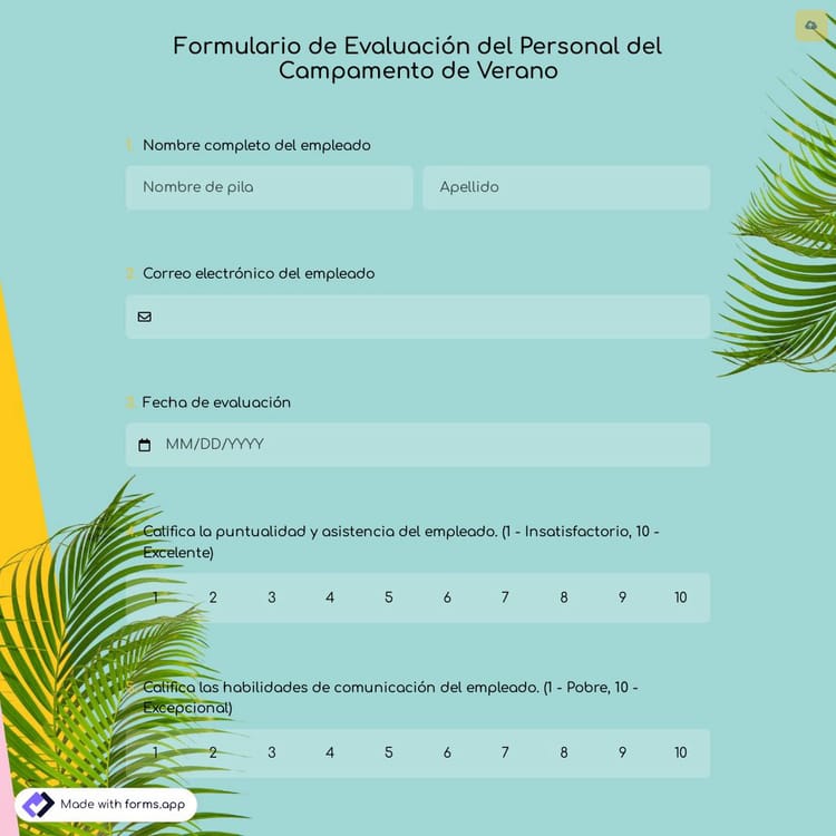 Formulario de Evaluación del Personal del Campamento de Verano