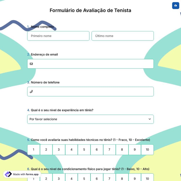 Formulário de Avaliação de Tenista