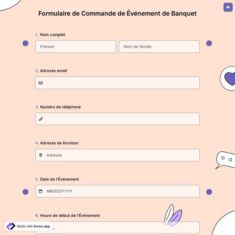 Formulaire de Commande de Événement de Banquet