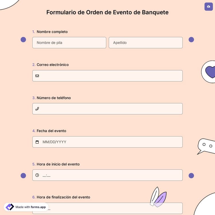 Formulario de Orden de Evento de Banquete