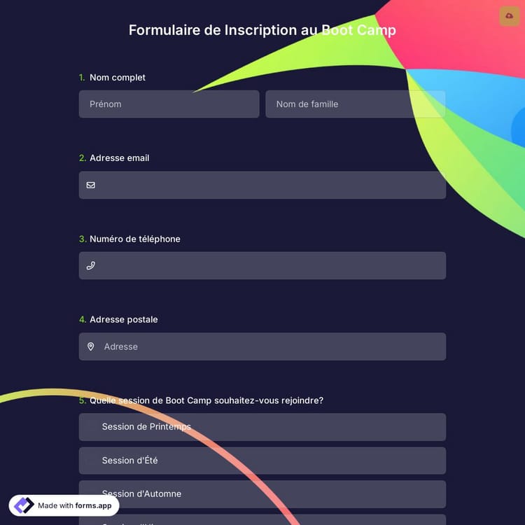 Formulaire de Inscription au Boot Camp