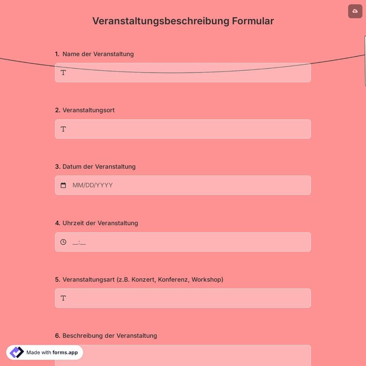 Veranstaltungsbeschreibung Formular