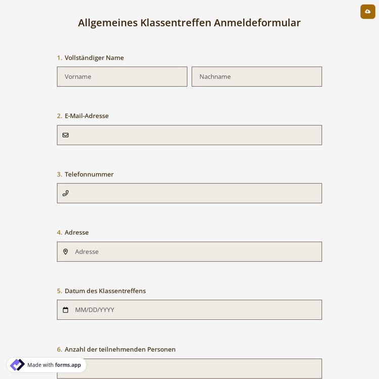 Allgemeines Klassentreffen Anmeldeformular