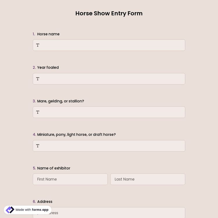Horse Show Entry Form