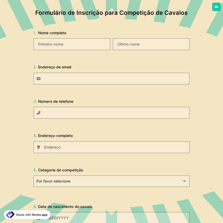 Formulário de Inscrição para Competição de Cavalos
