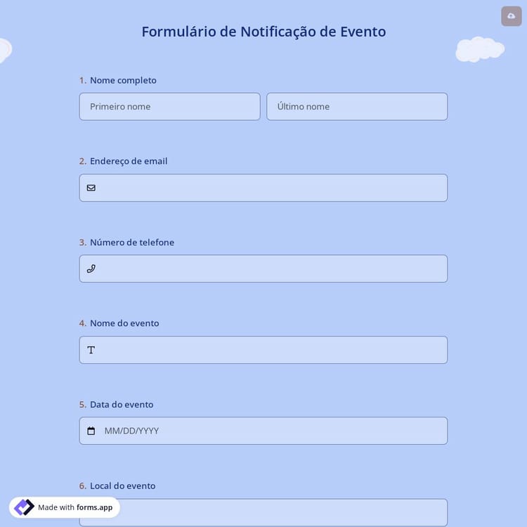 Formulário de Notificação de Evento
