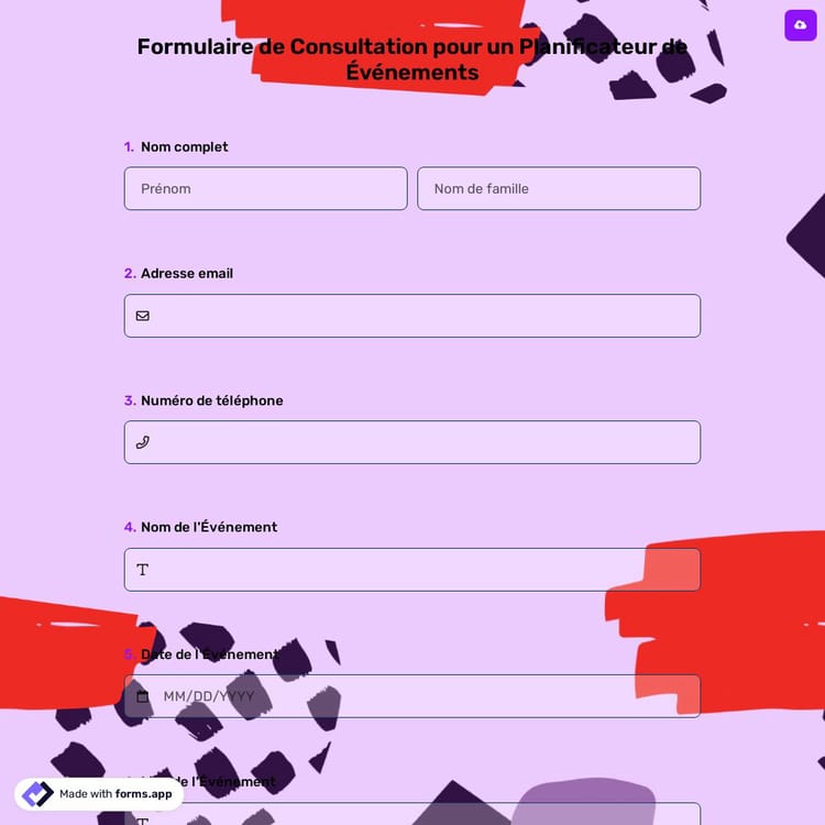 Formulaire de Consultation pour un Planificateur de Événements