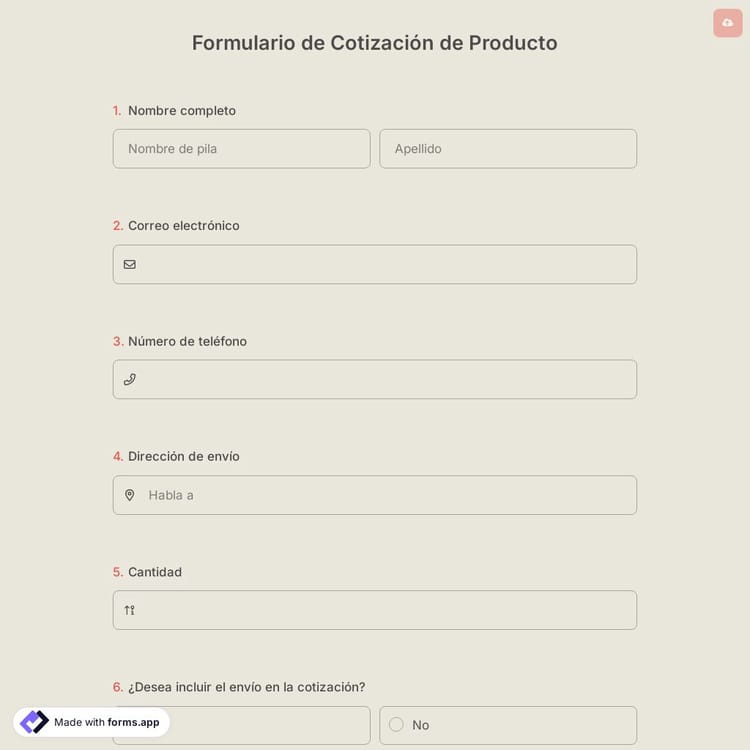 Formulario de Cotización de Producto