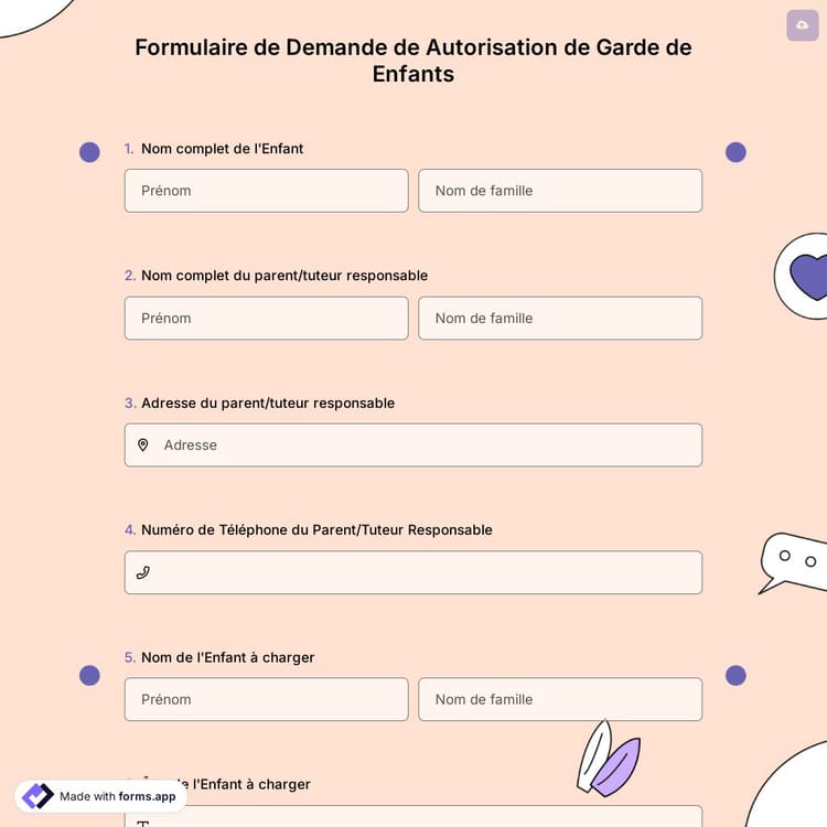 Formulaire de Demande de Autorisation de Garde de Enfants