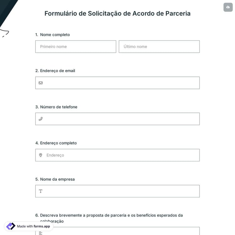 Formulário de Solicitação de Acordo de Parceria