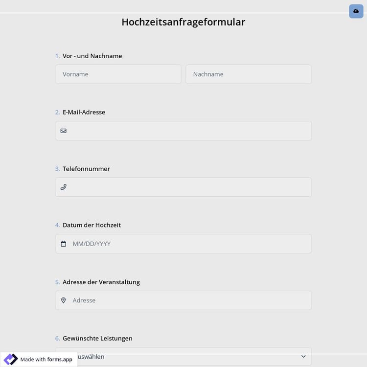 Hochzeitsanfrageformular