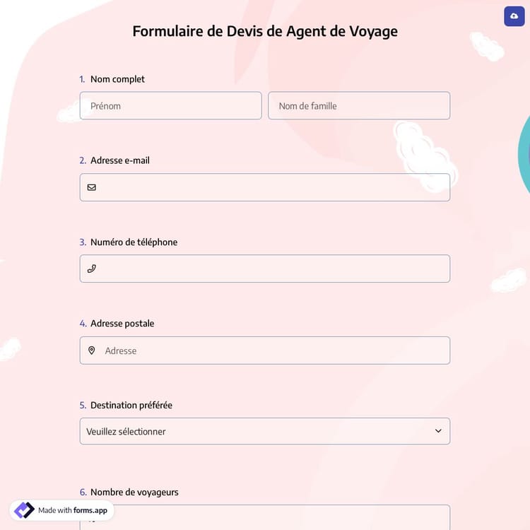 Formulaire de Devis de Agent de Voyage