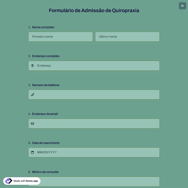 Formulário de Admissão de Quiropraxia