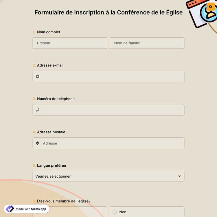 Formulaire de Inscription à la Conférence de le Église