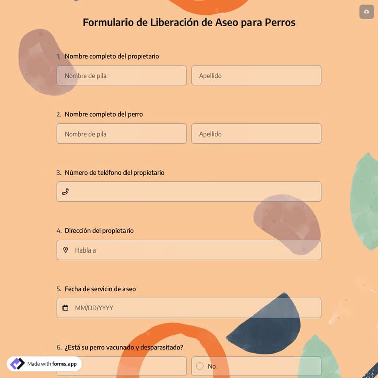 Formulario de Liberación de Aseo para Perros