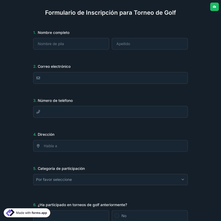 Formulario de Inscripción para Torneo de Golf