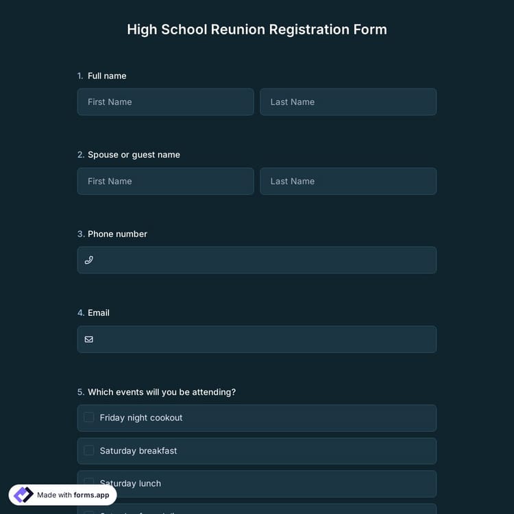 High School Reunion Registration Form