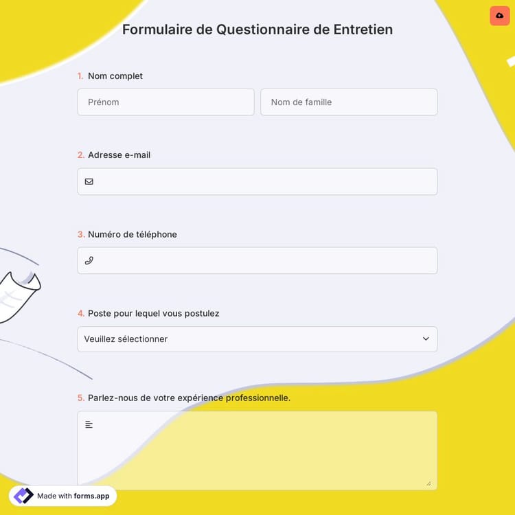 Formulaire de Questionnaire de Entretien