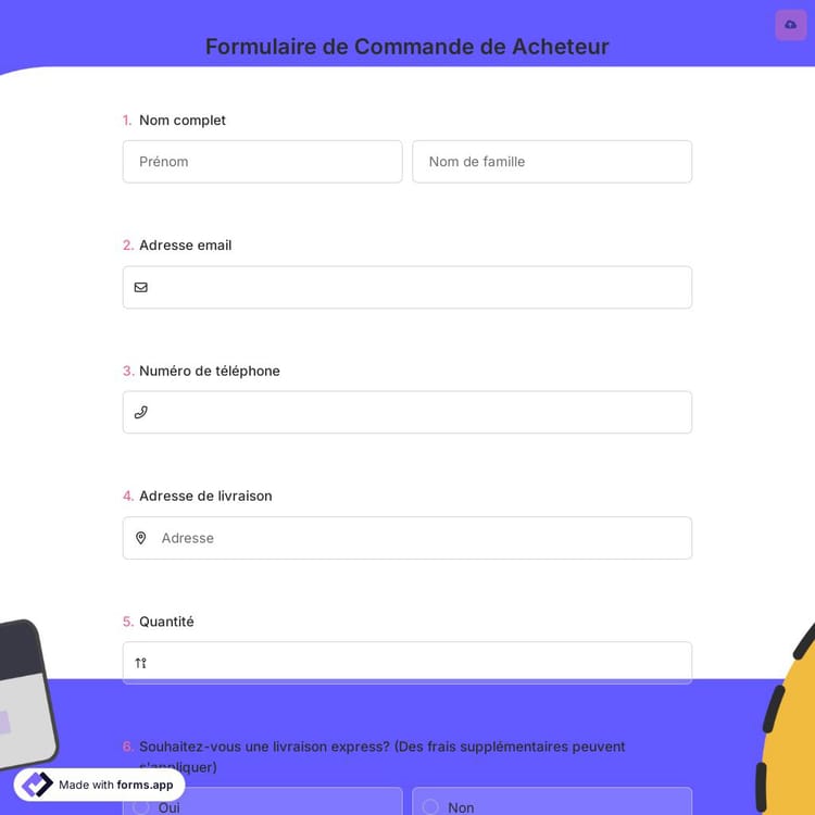 Formulaire de Commande de Acheteur