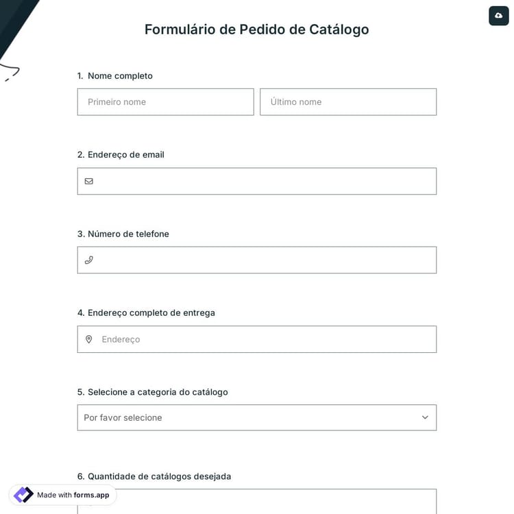 Formulário de Pedido de Catálogo