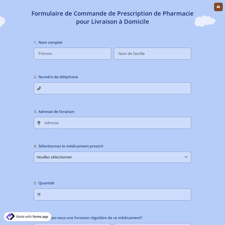 Formulaire de Commande de Prescription de Pharmacie pour Livraison à Domicile