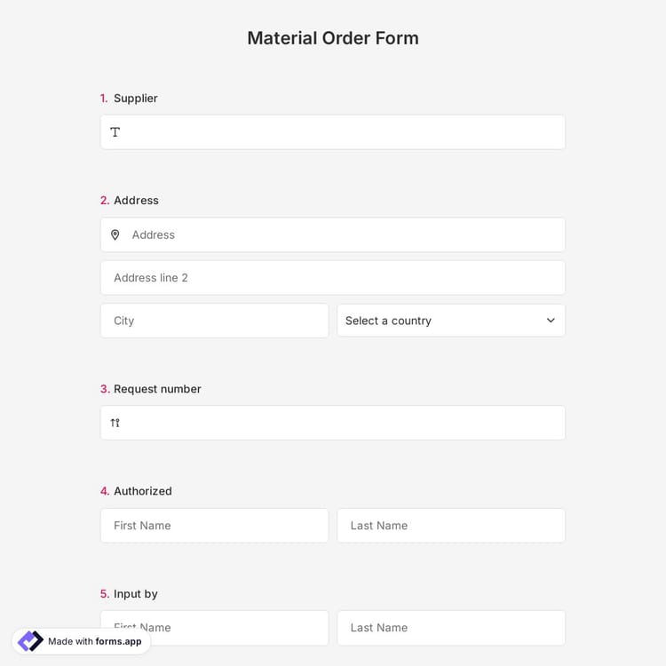 Material Order Form