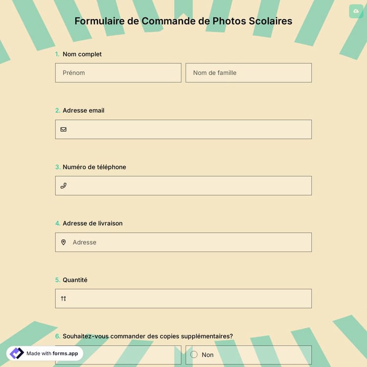 Formulaire de Commande de Photos Scolaires