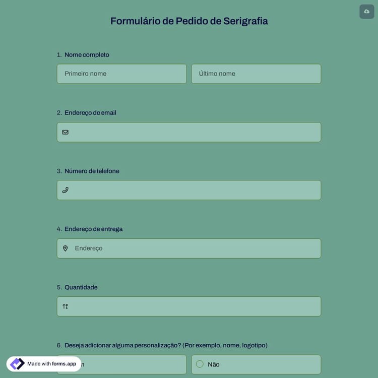 Formulário de Pedido de Serigrafia