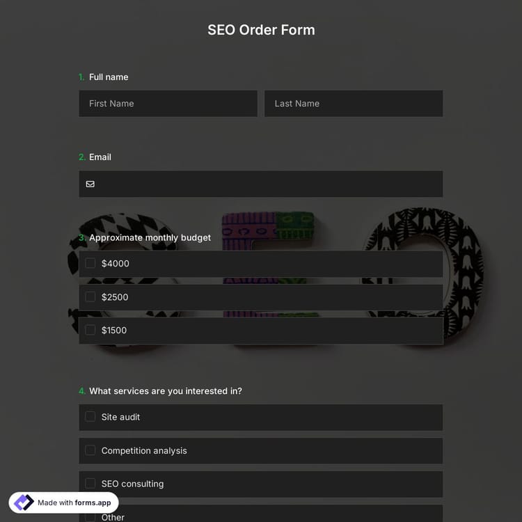 SEO Order Form