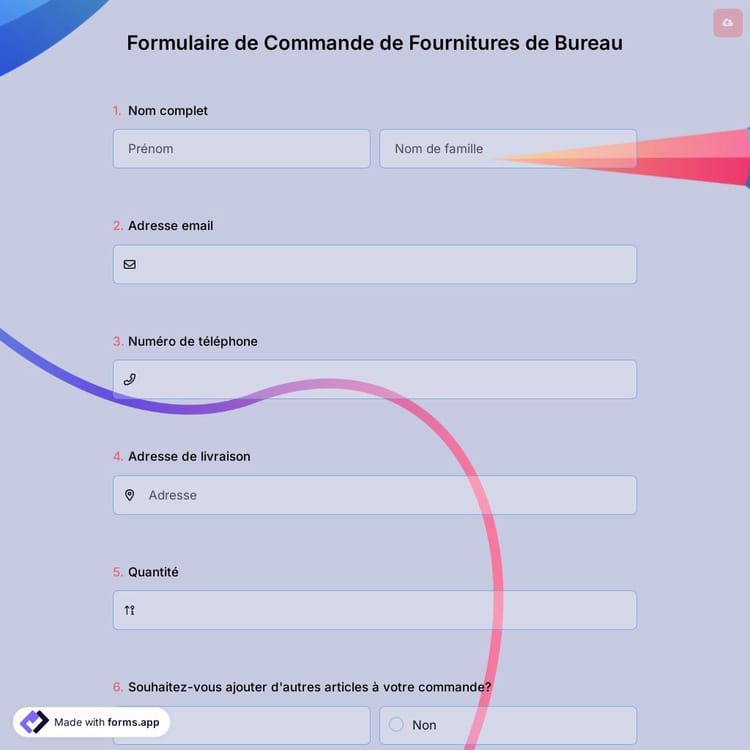 Formulaire de Commande de Fournitures de Bureau
