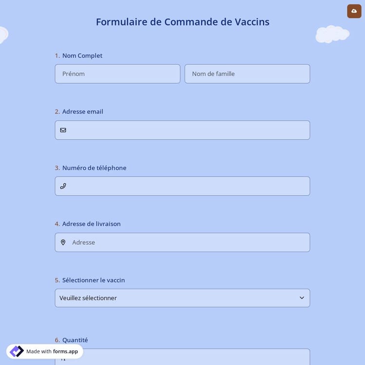 Formulaire de Commande de Vaccins