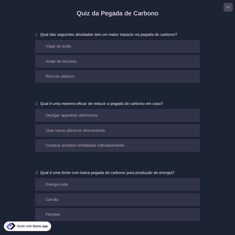 Quiz da Pegada de Carbono