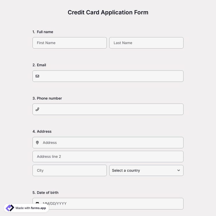 Credit Card Application Form