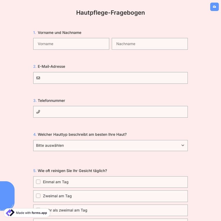 Hautpflege-Fragebogen