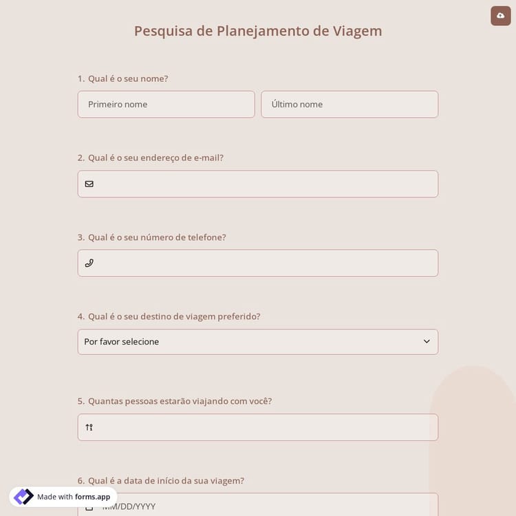 Pesquisa de Planejamento de Viagem