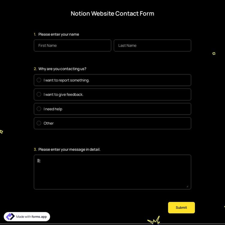Notion Website Contact Form