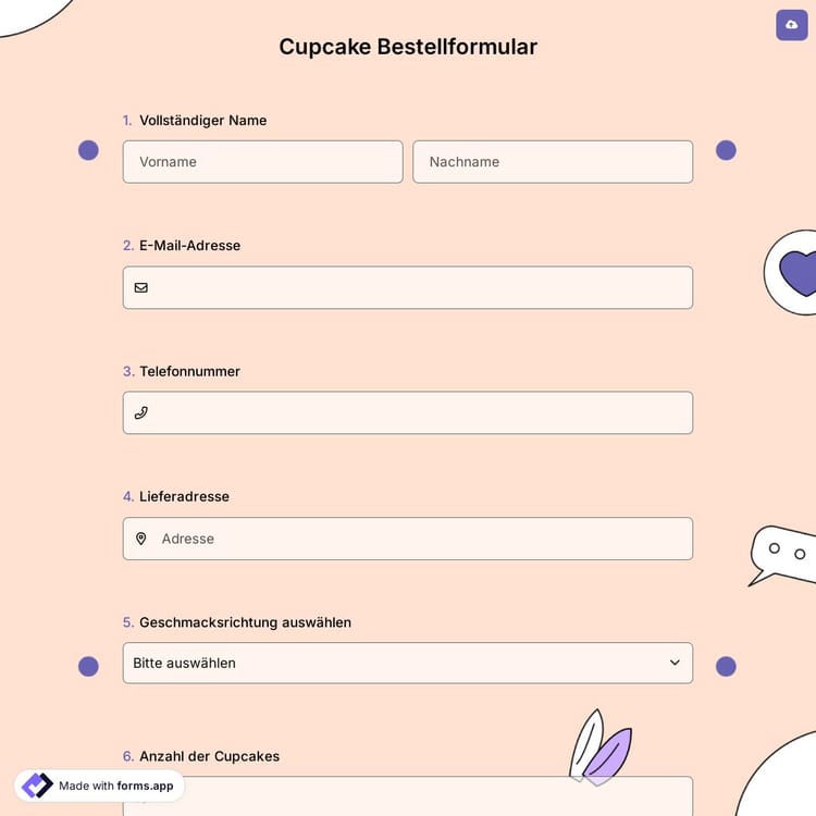 Cupcake Bestellformular