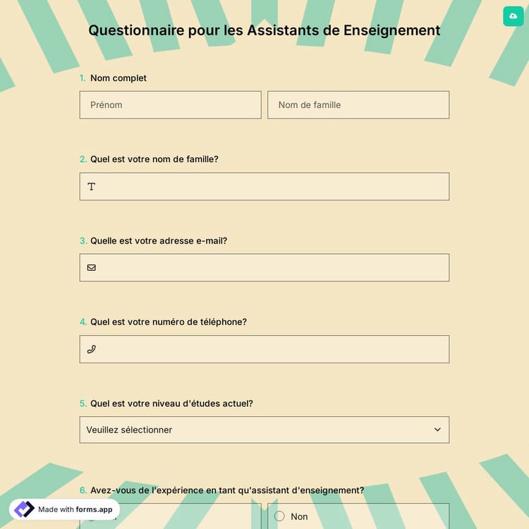 Questionnaire pour les Assistants de Enseignement