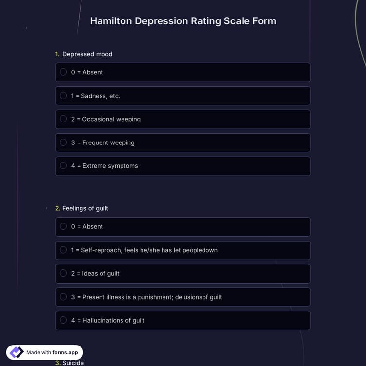 Hamilton Depression Rating Scale Form