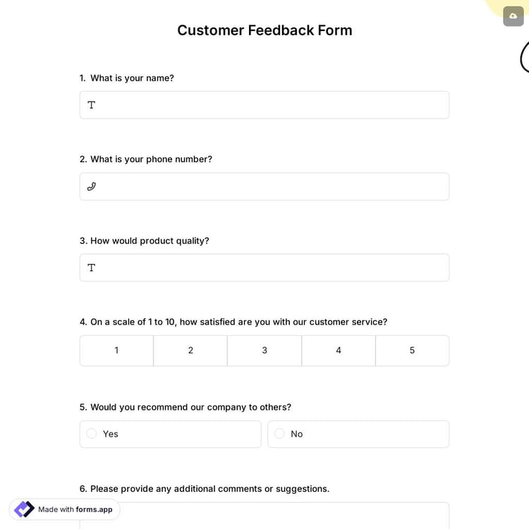 Customer Feedback Form